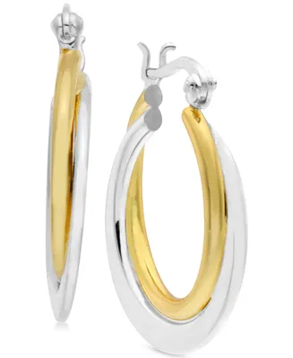 Essentials Small Two-Tone Polished Double Small Hoop Earrings s in Gold- and Silver-Plate