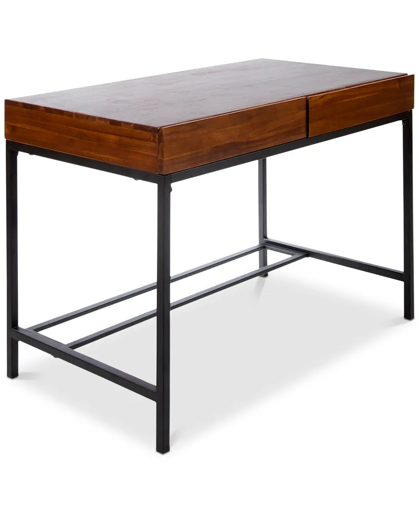 Morgan Industrial Acacia Wood Storage Desk with Rustic Metal Iron Accents