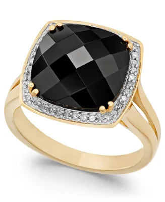 Faceted Onyx (4-1/2 ct. t.w.) and Diamond (1/5 ct. t.w.) Ring in 14k Gold