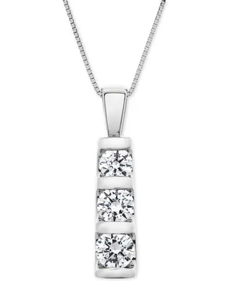 Diamond Graduated Three-Stone Pendant Necklace (1 ct. t.w.) in 14k White Gold or 14k Yellow Gold, 18" + 2" extender