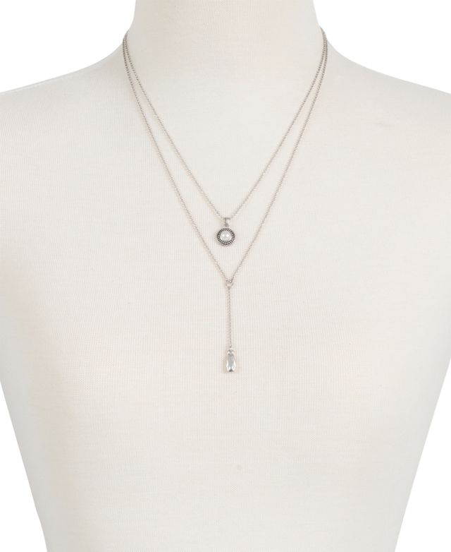 Lucky Brand Silver-Tone Freshwater Pearl Two-Row Y Long Necklace