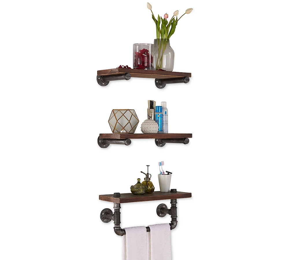 20" Conrad Industrial Pine Wood Floating Wall Shelf in Gray and Walnut Finish