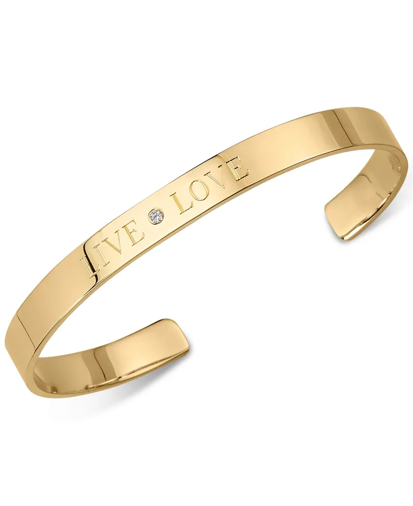 Sarah Chloe Diamond Accent "Live Love" Cuff Bangle Bracelet in 14kt Gold Over Silver (also available in Sterling Silver)