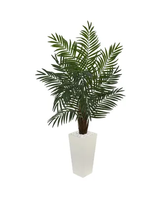 Nearly Natural 5.5' Areca Palm Artificial Tree in White Tower Planter