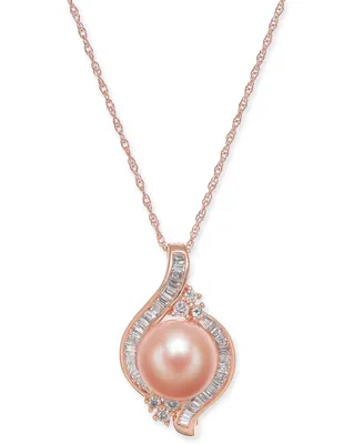 Pink Cultured Freshwater Pearl (8mm) & Diamond (1/4 ct. t.w.) 18" Pendant Necklace in 14k Rose Gold