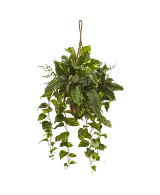 Nearly Natural Mixed Pothos and Boston Artificial Arrangement Fern in Hanging Basket