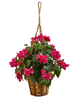 Nearly Natural Bougainvillea Flowering Artificial Plant in Hanging Basket