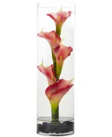 Nearly Natural 20'' Pink Calla Lily Artificial Arrangement in Cylinder Glass Vase