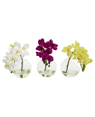 Nearly Natural 9'' Phalaenopsis Orchid Artificial Arrangement in Glass Vase, Set of 3
