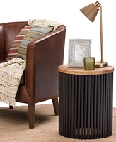 Simpli Home 17.5" Demy Natural Solid Mango Wood and Black Metal Wide Industrial Accent Table