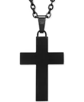 Men's Black Sapphire Square Cross 22" Pendant Necklace (1-1/2 ct. t.w.) in Black Ion-Plated Stainless Steel