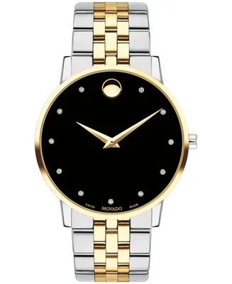 Movado Men's Swiss Museum Classic Diamond-Accent Two-Tone Pvd Stainless Steel Bracelet Watch 40mm