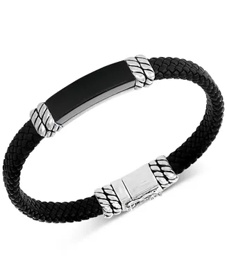 Effy Men's Onyx Leather Braided Bracelet in Sterling Silver (Also in Malachite)