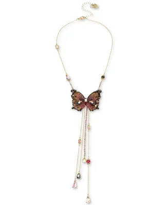 Betsey Johnson Gold-Tone Bead & Butterfly 16" Lariat Necklace