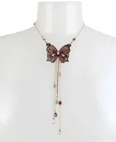 Betsey Johnson Gold-Tone Bead & Butterfly 16" Lariat Necklace