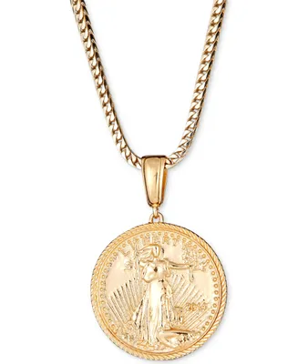Men's Coin 24" Pendant Necklace in 14k Gold-Plated Sterling Silver