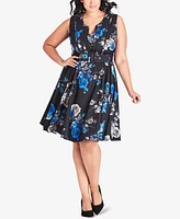 City Chic Trendy Plus Size Floral-Print Sleeveless A-Line Dress