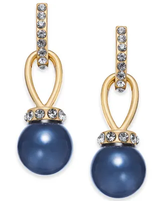 Charter Club Imitation Pearl and Pave Drop Earrings, Created for Macy's
