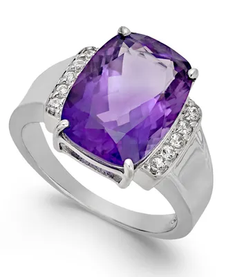 Amethyst (6 ct. t.w.) & Diamond (1/10 ct. t.w.) Statement Ring in Sterling Silver
