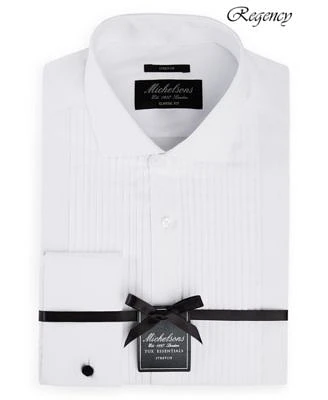 Michelsons Of London Stretch Pleated Bib French Cuff Tuxedo Shirt Regular Slim Fit