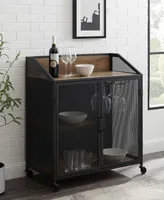 33" Industrial Bar Cabinet w/ Mesh - Rustic Oak