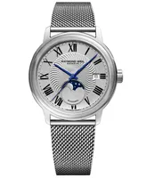 Raymond Weil Men's Swiss Automatic Maestro Moonphase Stainless Steel Mesh Bracelet Watch 40mm