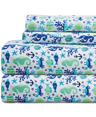 Beatrice Home Fashions Coastal Printed 4-Pc. Sheet Set