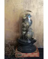 Tin Sacred Hearts on Wood Pedestal with Glass Cloche