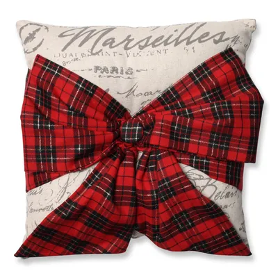 Holiday Plaid Bowknot 16.5" Throw Pillow - Off