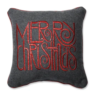 Merry Christmas Words Grey-Red 11.5" Throw Pillow