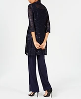 R & M Richards 3-Pc. Sequined Lace Pantsuit Jacket