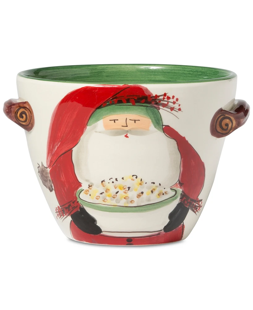 Vietri Old St. Nick Handled Deep Serving Bowl with Popcorn