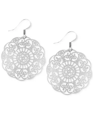 Essentials Filigree Disc Drop Earrings in Silver Plated