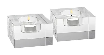 Badash Crystal Dakota Block Tea Light Holders - Set of 2