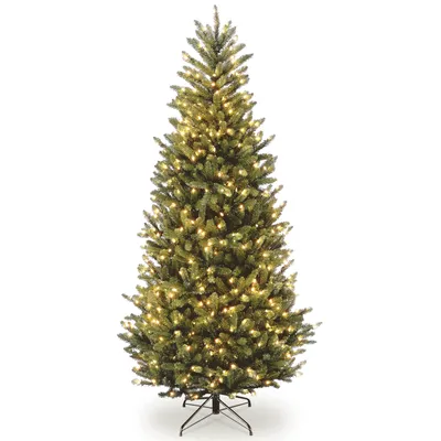 National Tree 7.5' Natural Fraser Slim Fir Hinged Tree with 600 Clear Lights