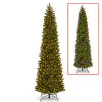 National Tree 12' Feel Real Downswept Douglas Fir Pencil Slim Tree with 850 Dual Color Led Lights & Caps