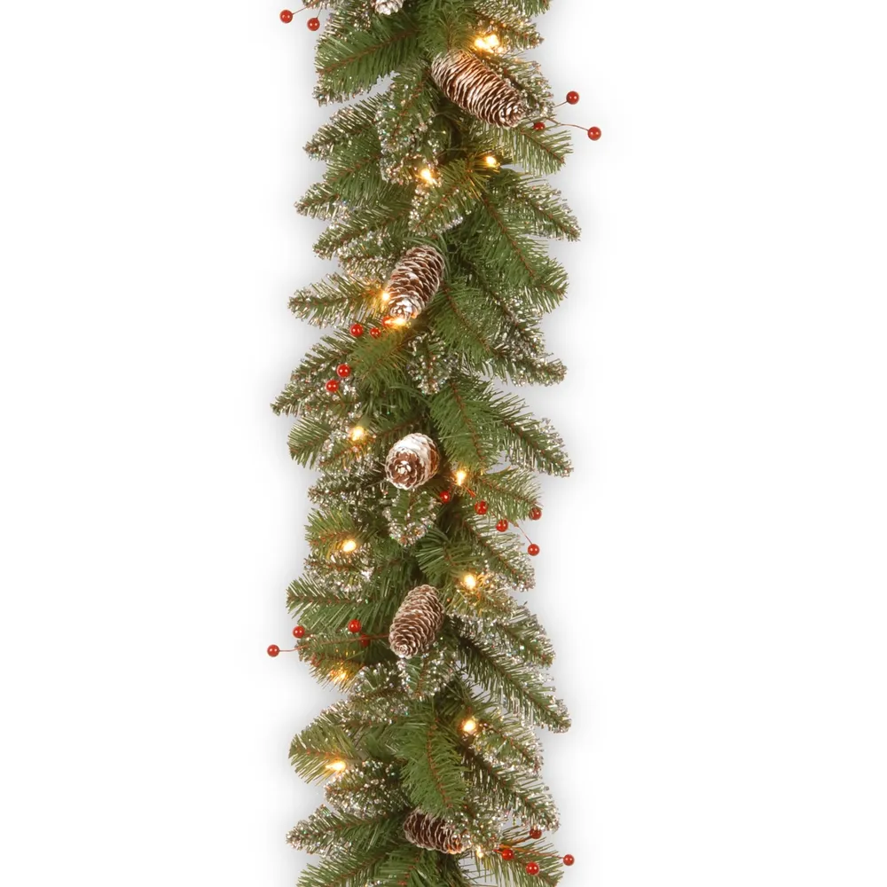 National Tree Company 9' x 10" Glittery Mountain Spruce Garland with Clear Lights