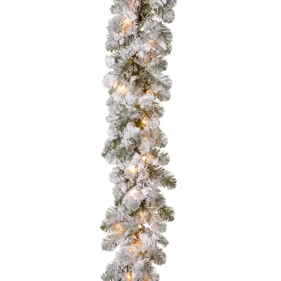 National Tree Company 9' x 12" Feel Real Snowy Camden Garland with 50 Clear Lights