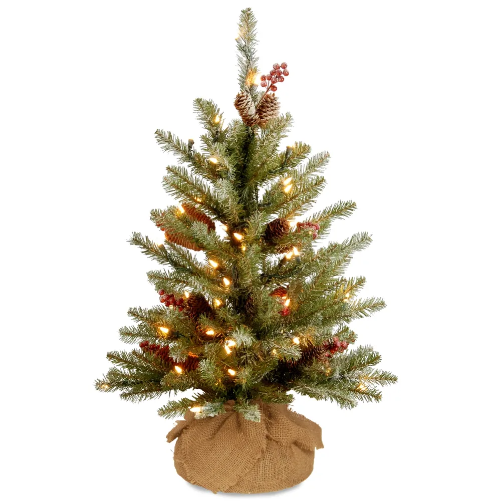 National Tree Company 3' Dunhill Fir Small Tree with Red Berries, Snow, Cones & Battery Operated Led Lights