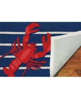 Liora Manne Front Porch Indoor Outdoor Lobster On Stripes Navy Area Rugs