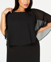 Connected Plus Chiffon Cape Sheath Dress