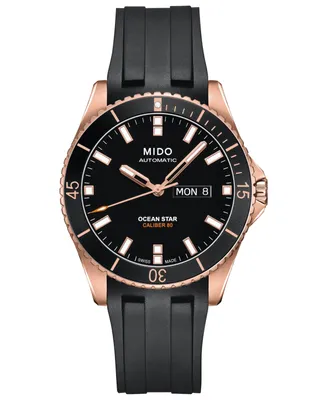 Mido Men's Swiss Automatic Ocean Star Captain V Black Rubber Strap Watch 42.5mm