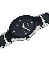Rado Watch, Women's Swiss Centrix Diamond Accent Stainless Steel and Black Ceramic Bracelet 28mm R30935712