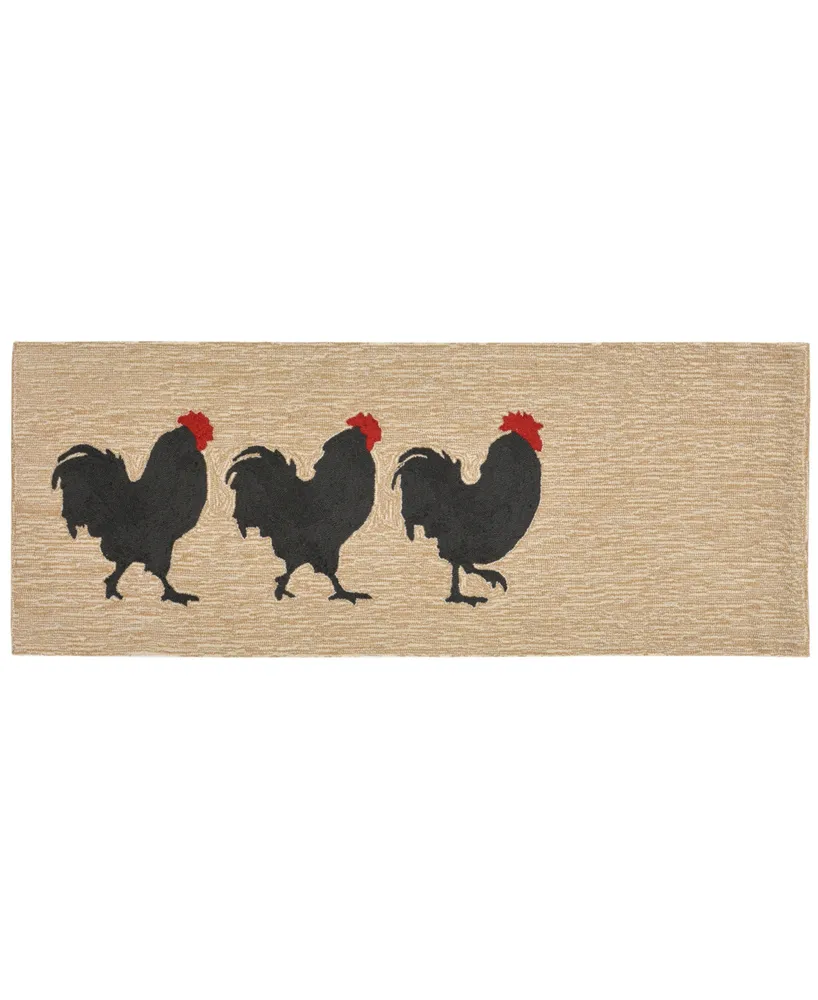 Liora Manne Front Porch Indoor/Outdoor Roosters Neutral 2' x 5' Runner Area Rug