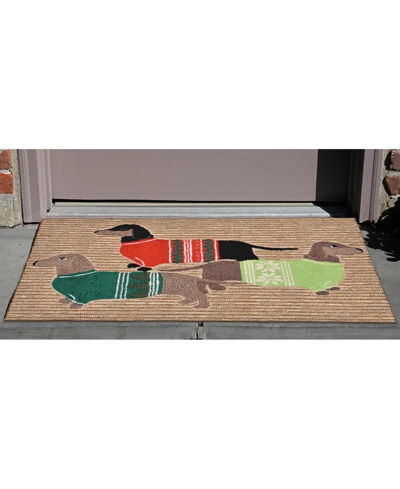 Liora Manne Front Porch Indoor/Outdoor Holiday Hounds Neutral 2' x 3' Area Rug