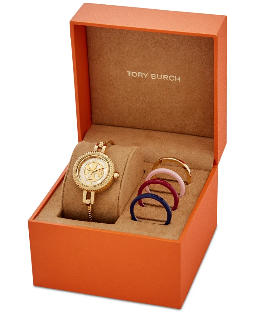 Tory Burch Women's Reva Gold-Tone Stainless Steel Bangle Bracelet Watch 27mm Gift Set