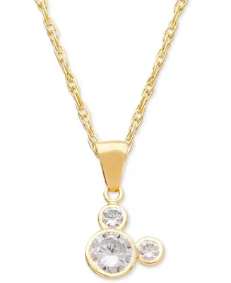 Disney Children's Cubic Zirconia Mickey Mouse 15" Pendant Necklace in 14k Gold
