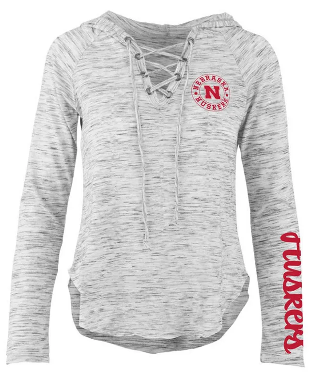 Women's Pressbox Pink Nebraska Huskers Comfy Cord Bar Print Pullover  Sweatshirt