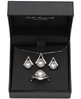 3-Pc. Set Cultured Freshwater Pearl (7 & 8mm) Pendant Necklace, Stud Earrings & Ring in Sterling Silver