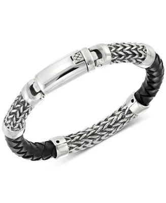 Legacy for Men by Simone I. Smith Black Leather Bracelet Stainless Steel